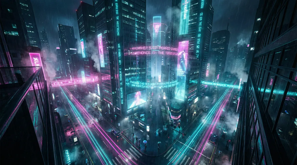 giga女战士官网 竖屏短剧平台首页背景 - 赛博朋克都市夜景